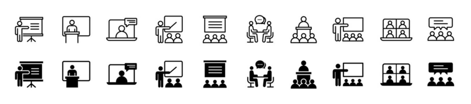 Business training icon set. Workshop and education symbol. Vector illustration.
