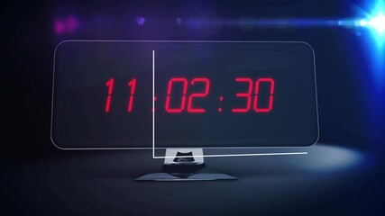 Animation of statistical data processing and blue light spot over countdown on computer screen - Powered by Adobe