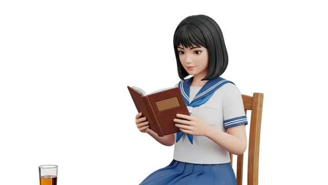 Schoolgirl reading a book - Powered by Adobe