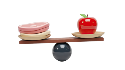 Seesaw Balancing Raw Meat Slices Against a Red Apple