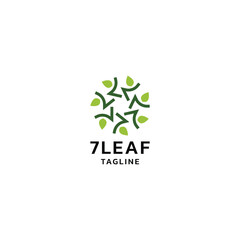 Abstract number 7 leaf logo design, circular green nature ornament for eco-friendly brand.