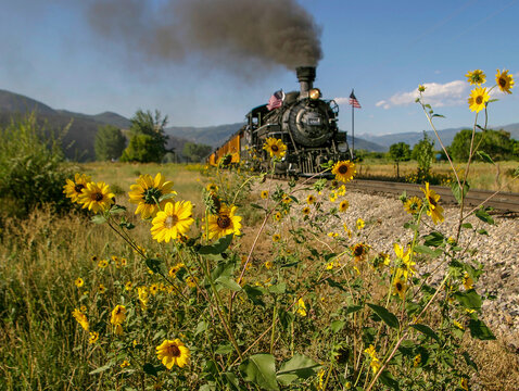 Steam train under way Colorado