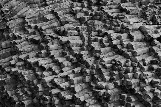 Basalt Rock Formations in Black and White