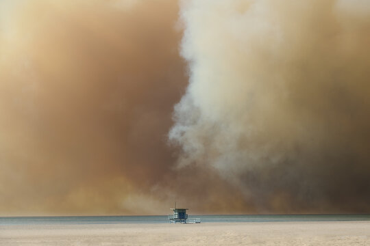 Smoke on Santa Monica Beach at Lifeguard Stand