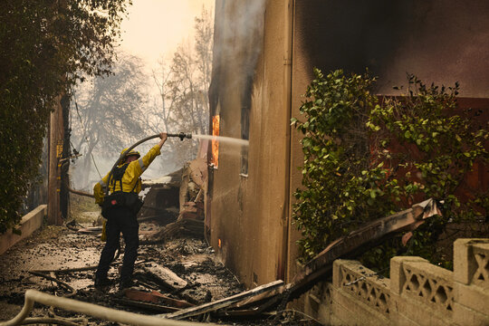 Firefighters Battle Blaze in Wildfire Raging Through Alta Dena