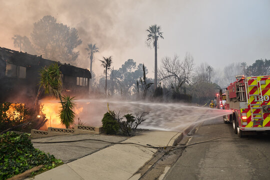 Firefighters Battle Blaze in Wildfire Raging Through Alta Dena