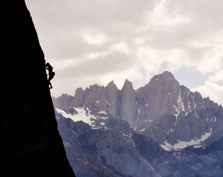 Climbers Silhouetted in Alabama Hills Against Mt. Whitney