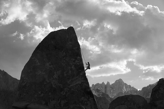 Climbers Silhouetted in Alabama Hills Against Mt. Whitney