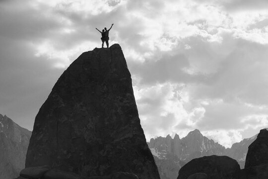 Climbers Silhouetted in Alabama Hills Against Mt. Whitney