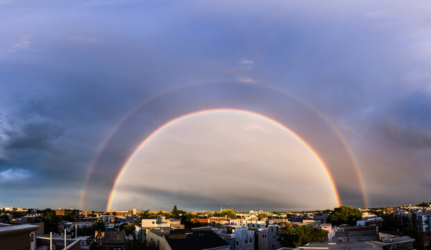 Brilliant Rainbox and Sunset Over Philly Skyline