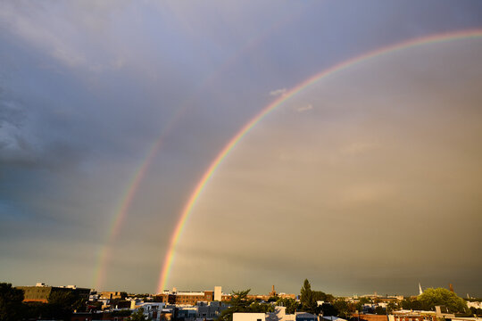 Brilliant Rainbox and Sunset Over Philly Skyline