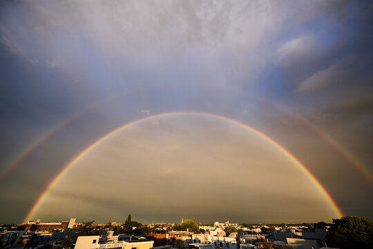Brilliant Rainbox and Sunset Over Philly Skyline
