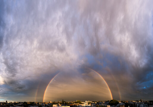 Brilliant Rainbox and Sunset Over Philly Skyline