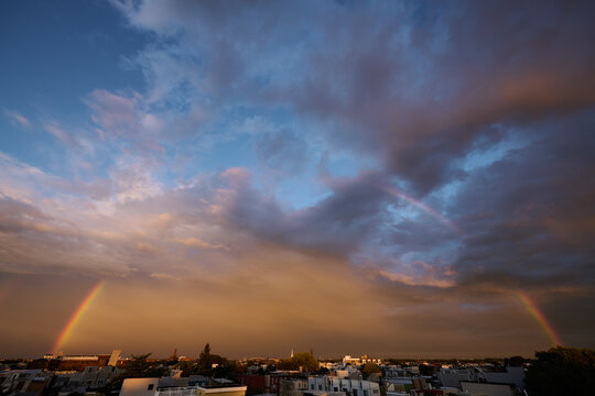 Brilliant Rainbox and Sunset Over Philly Skyline