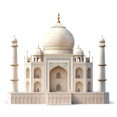 Fototapeta premium Iconic Indian monument with white marble domes and minarets, showcasing intricate architectural details and symmetrical design, symbolizing love