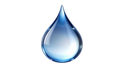 Ultra-realistic single water droplet with crystal-clear transparency, smooth refraction, glossy surface, soft studio lighting, sharp focus, clean cutout, isolated on transparent background