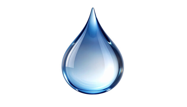 Ultra-realistic single water droplet with crystal-clear transparency, smooth refraction, glossy surface, soft studio lighting, sharp focus, clean cutout, isolated on transparent background