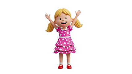 Happy Cartoon Girl in Polka Dot Dress