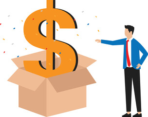 Surprise money or reward and bonus or salary raise, investment profit and dividend or high return stock
