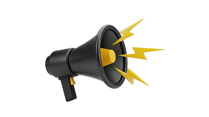 Black megaphone with yellow lightning bolts