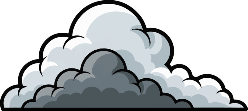 A stylized cartoon cloud formation with bold black outlines and varying shades of gray