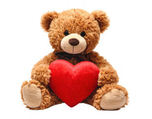 cute teddy bear holding heart isolated.