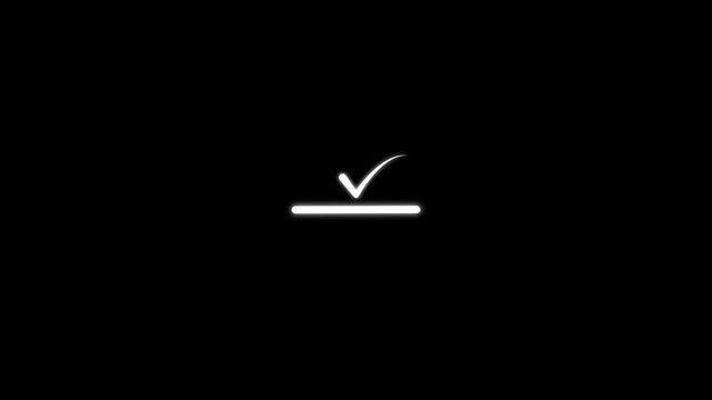 Check mark loading bar icon animation on black background. White color loading bar icon with check mark icon . tick mark, Success icon, Process bar icon.