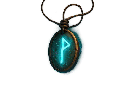 Glowing thurisaz rune amulet pendant on transparent background