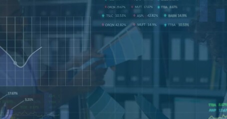 Animation of statistics and financial data processing over diverse business people - Powered by Adobe