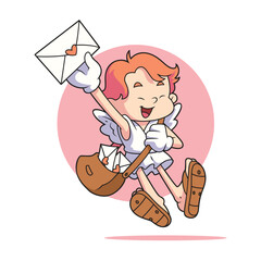 Happy Cupid Delivering Love Letters