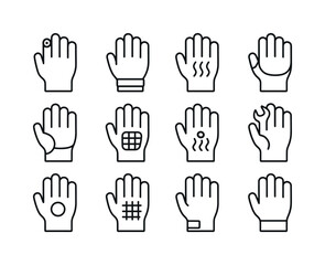 Fototapeta premium Glove Technology Icons. Glove technology. Line icon set of glove technology: fingertip sensor, wrist ring, thermal layer, pressure bladder, mobility joint,
