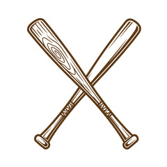 Obraz premium Vintage Two brown baseball bats crossed over each other in a crisscross pattern on transparent background