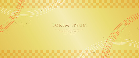Japanese style gold background with red lines and checkered pattern, luxury new year celebration banner