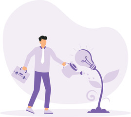 Planting new idea and growing business development, progress or growth strategy, solution and learning or education or creativity concept
