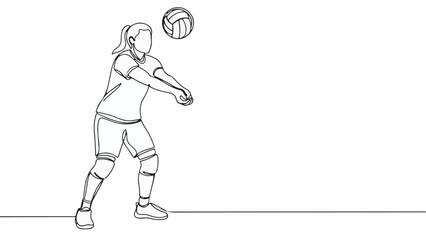 Fototapeta premium Continuous Line Drawing of a Female Volleyball Player in Action During a Match