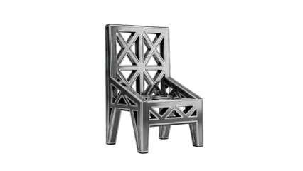 Chrome geometric chair with triangle and X patterns