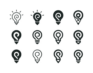 Creative Logo Variations. Creative agency. Icon set. Set Logo of Creative agency: pencil spiral and light icon. harmonious logo variations of the