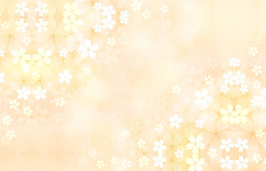 明るい桜柄の背景　春　和風　黄色　オレンジ