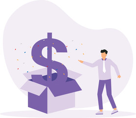 Surprise money or reward and bonus or salary raise, investment profit and dividend or high return stock
