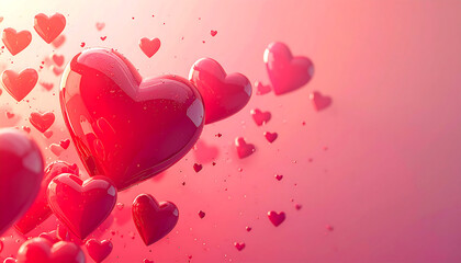 Floating hearts in a pink sky