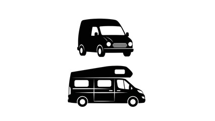 Fototapeta premium Two black silhouettes of vans on white background