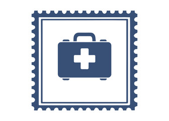 Obraz premium first aid kit postage stamp vector icon on a white background Vector postage stamp on a white background