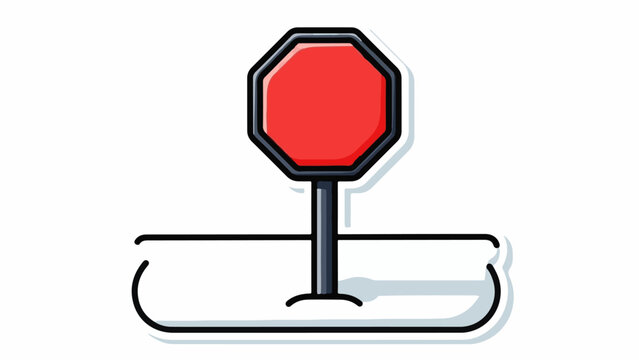 A simplified red octagonal traffic sign on a pole, isolated on a white background