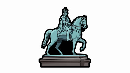Fototapeta premium A stylized statue depicts a regal figure on horseback, rendered in cool blue tones