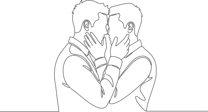 A simple line drawing depicting two men sharing a tender kiss, symbolizing love and connection