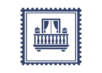 Obraz premium balcony postage stamp vector icon on a white background Vector postage stamp on a white background