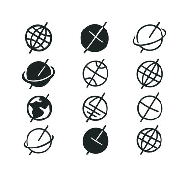 Earth Rotation Logos. Earth's rotation. Icon set. Set Logo of earth's rotation: Earth axis tilt symbol. harmonious logo variations of the same emblematic