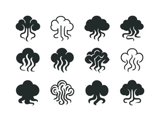 Obraz premium Dark Shadow Icons. Dark shadows. Icon set. Set Logo of Dark shadows: creeping fog. harmonious logo variations of the same emblematic concept, each with