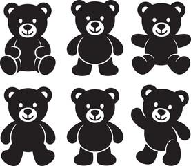 Six Black Bear Silhouettes in Various Poses