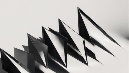 Abstract monochrome image of layered, sharp, triangular geometric shapes